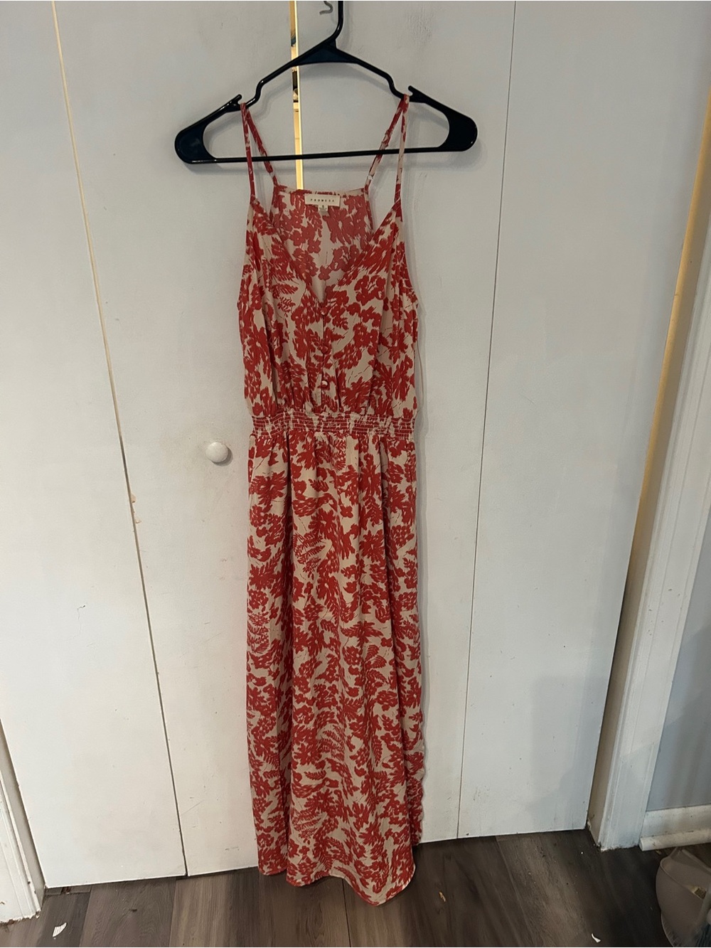 Promesa Cream Dress with Coral-Red Floral Print